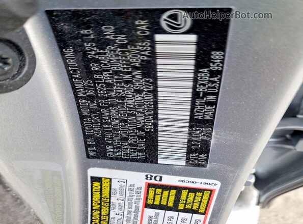 58ADA1C12SU071273 2025 LEXUS ES 300H Silver VIN კოდის სტიკერის ხედი