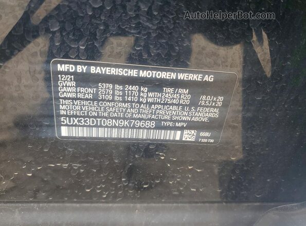 5UX33DT08N9K79688 2022 BMW X4 Черный Вид наклейки с VIN-кодом