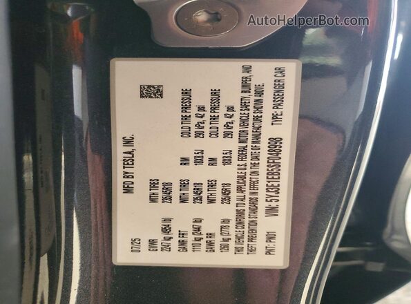 5YJ3E1EB5SF048998 2025 TESLA MODEL White Widok komory silnika