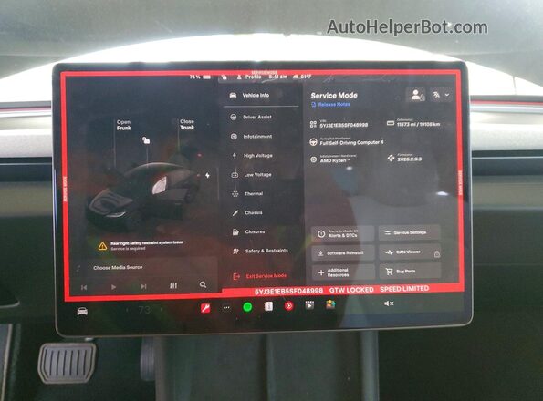 5YJ3E1EB5SF048998 2025 TESLA MODEL White Widok zestawu wskaźników