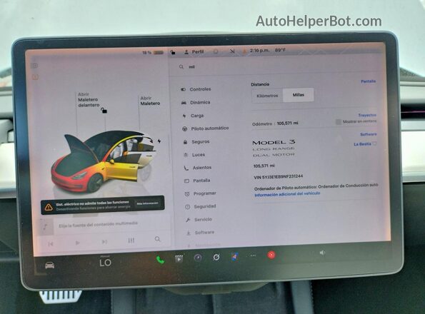 5YJ3E1EB9NF231244 2022 TESLA MODEL White ხელსაწყოთა პანელის ხედი