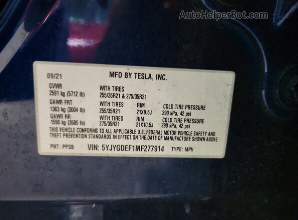 5YJYGDEF1MF277914 2021 TESLA MODEL Blue Widok komory silnika