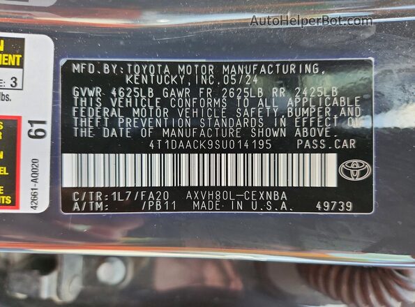 4T1DAACK9SU014195 2025 TOYOTA CAMRY Gray Вид підкапотного простору