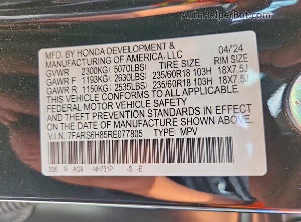 7FARS6H85RE077805 2024 HONDA CR-V Черный Вид наклейки с VIN-кодом