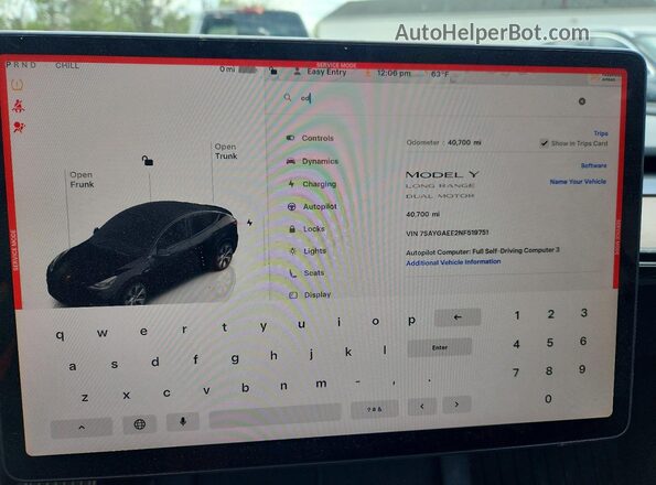 7SAYGAEE2NF519751 2022 TESLA MODEL Black ხელსაწყოთა პანელის ხედი