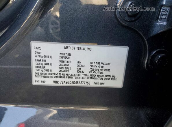 7SAYGDED4SA377758 2025 TESLA MODEL Charcoal Vista interior de 360 grados
