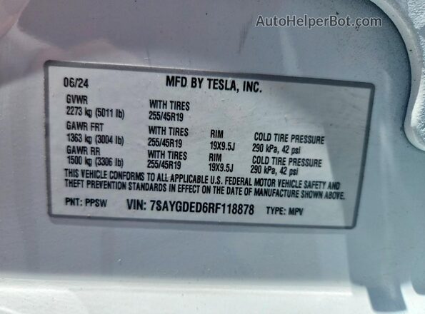 7SAYGDED6RF118878 2024 TESLA MODEL White Engine compartment view
