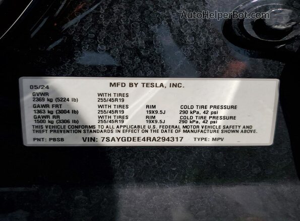 7SAYGDEE4RA294317 2024 TESLA MODEL Черный Вид подкапотного пространства