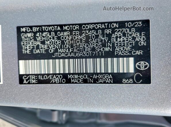 JTDACAAU6R3017111 2024 TOYOTA PRIUS Silver Вид підкапотного простору