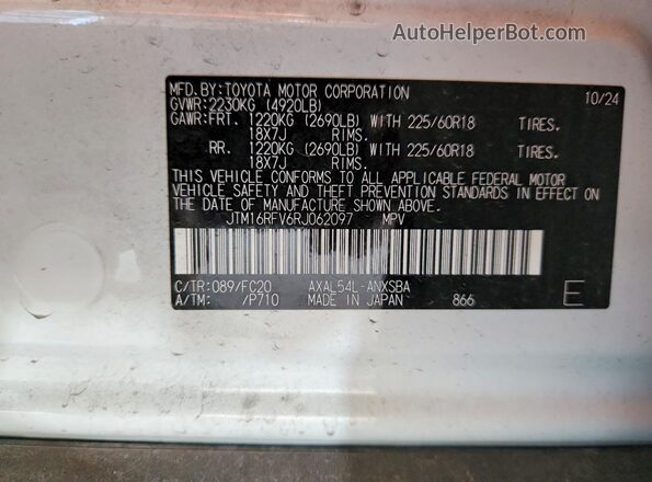 JTM16RFV6RJ062097 2024 TOYOTA RAV4 White VIN sticker view