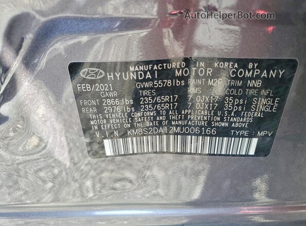 KM8S2DA12MU006166 2021 HYUNDAI SANTA Gray Панорамний вид салону 360°