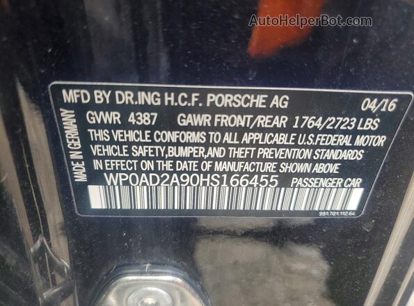 WP0AD2A90HS166455 2017 PORSCHE 911 Black Вид підкапотного простору